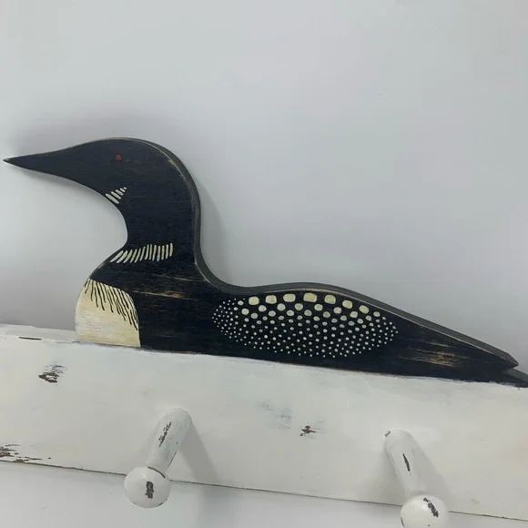Handmade Wooden Loon Duck Bird Design Hook Cabin Hat Lightweight Coat Holder - Picture 2 of 6